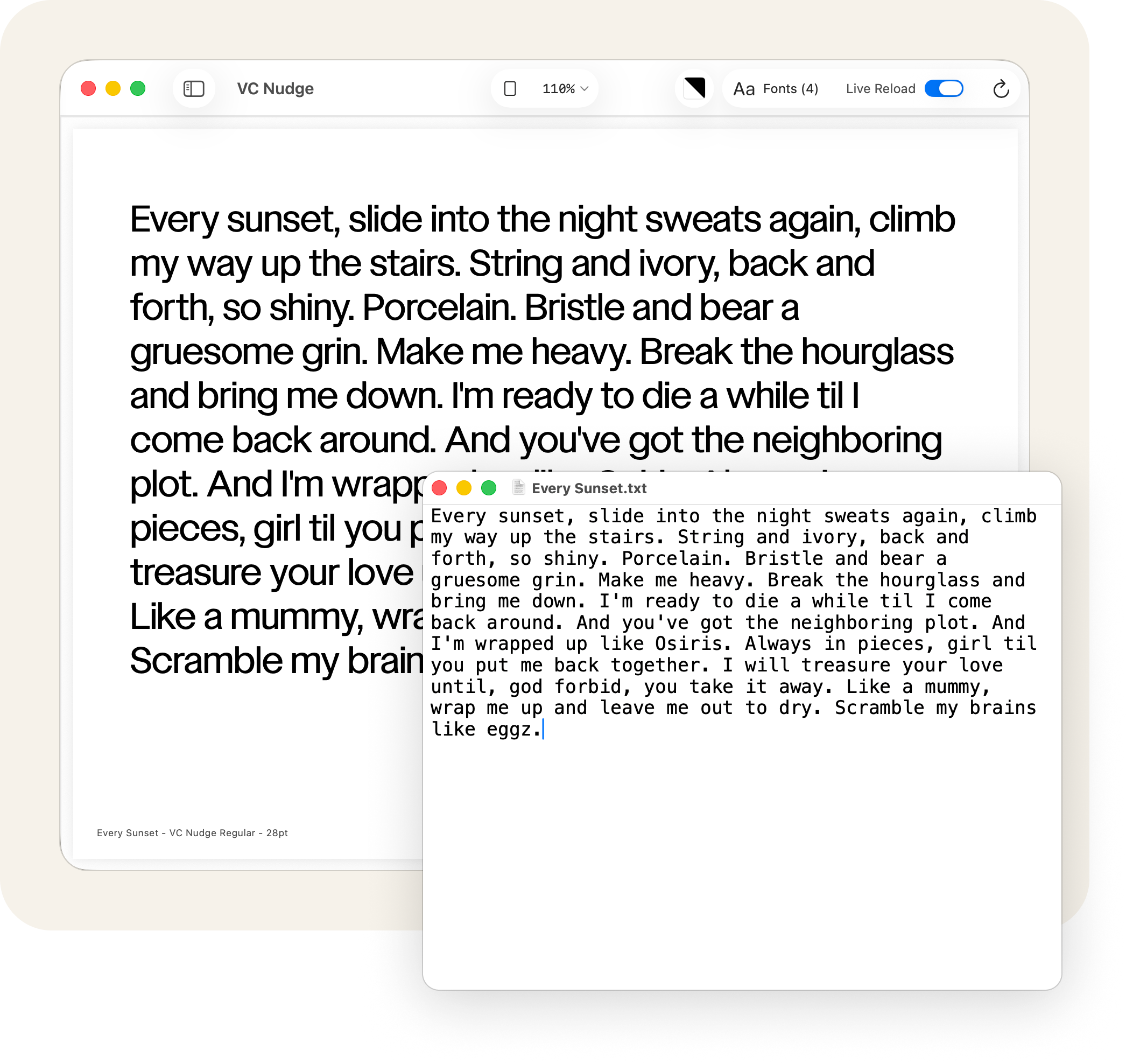 Font Proof with a linked text file updating live