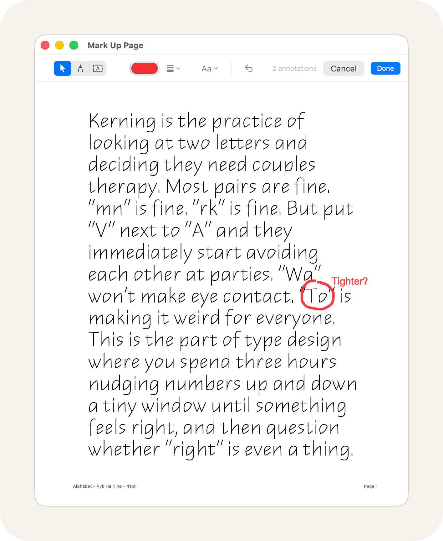 Proof with markup annotations