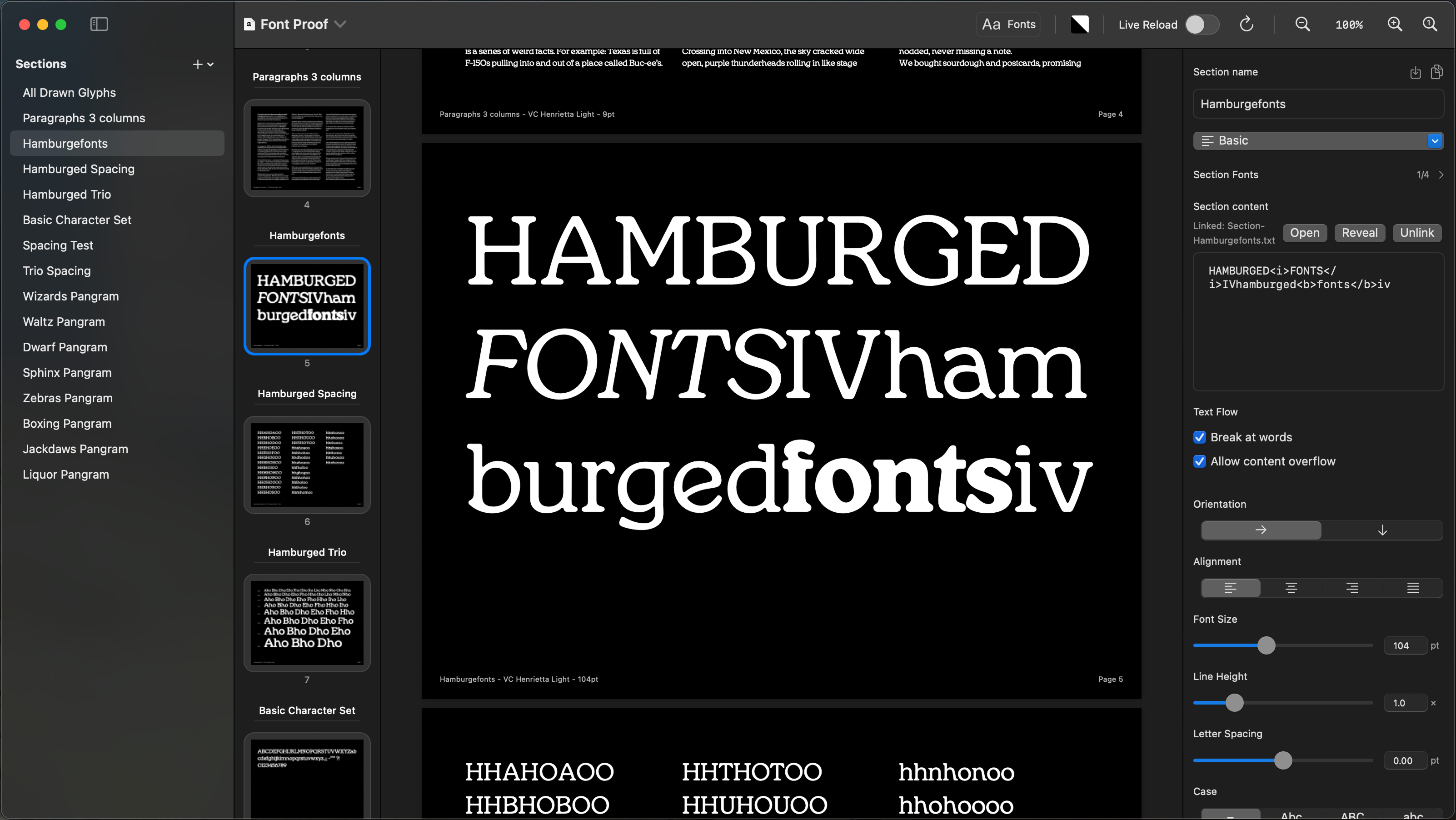 Font Proof app interface showing multiple font comparisons