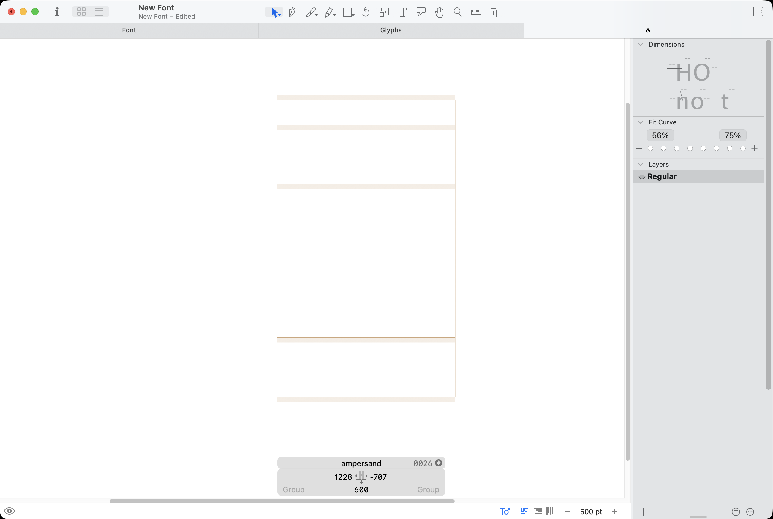 Glyphs character editing interface