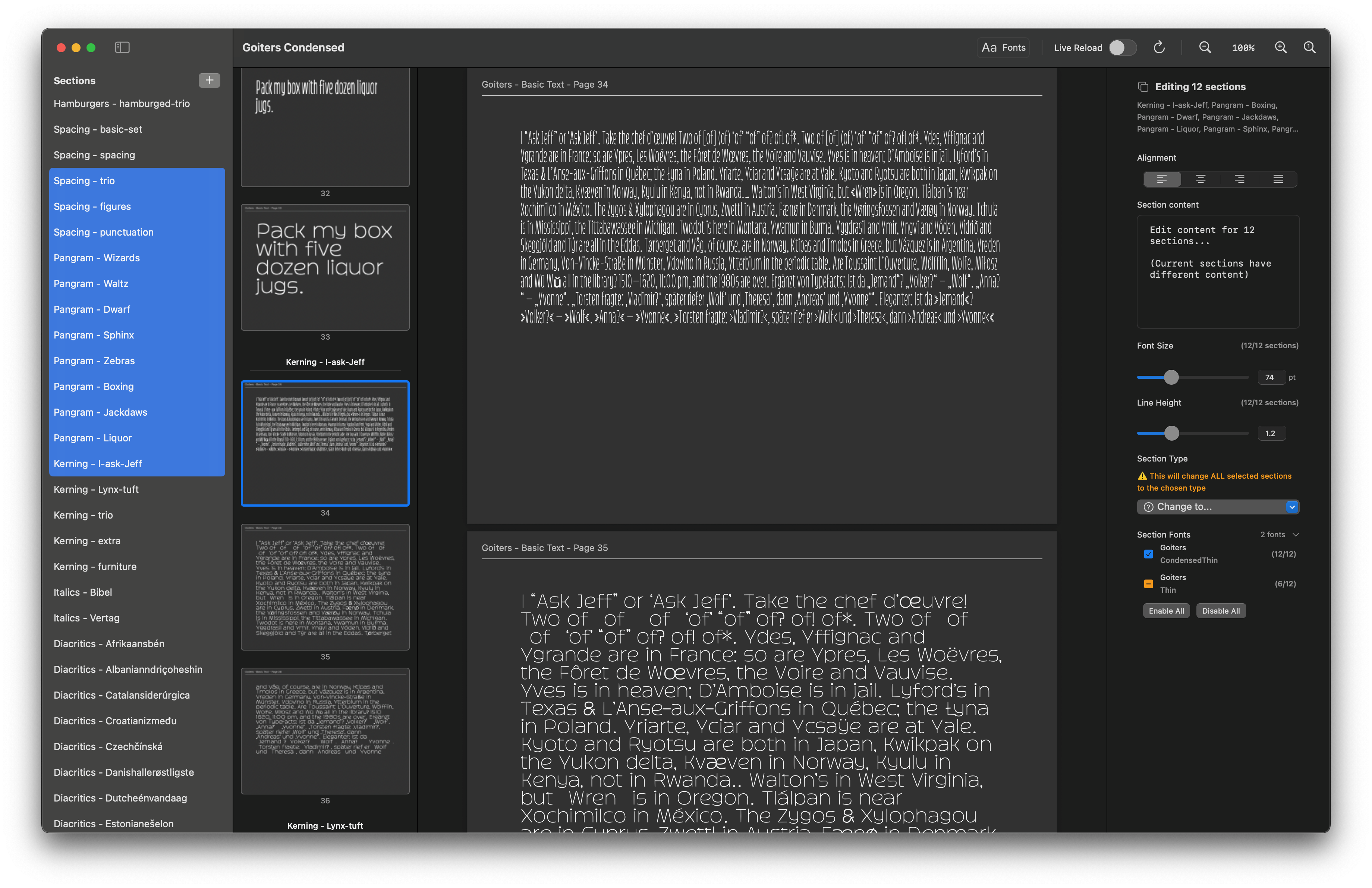 Multi-page editing interface