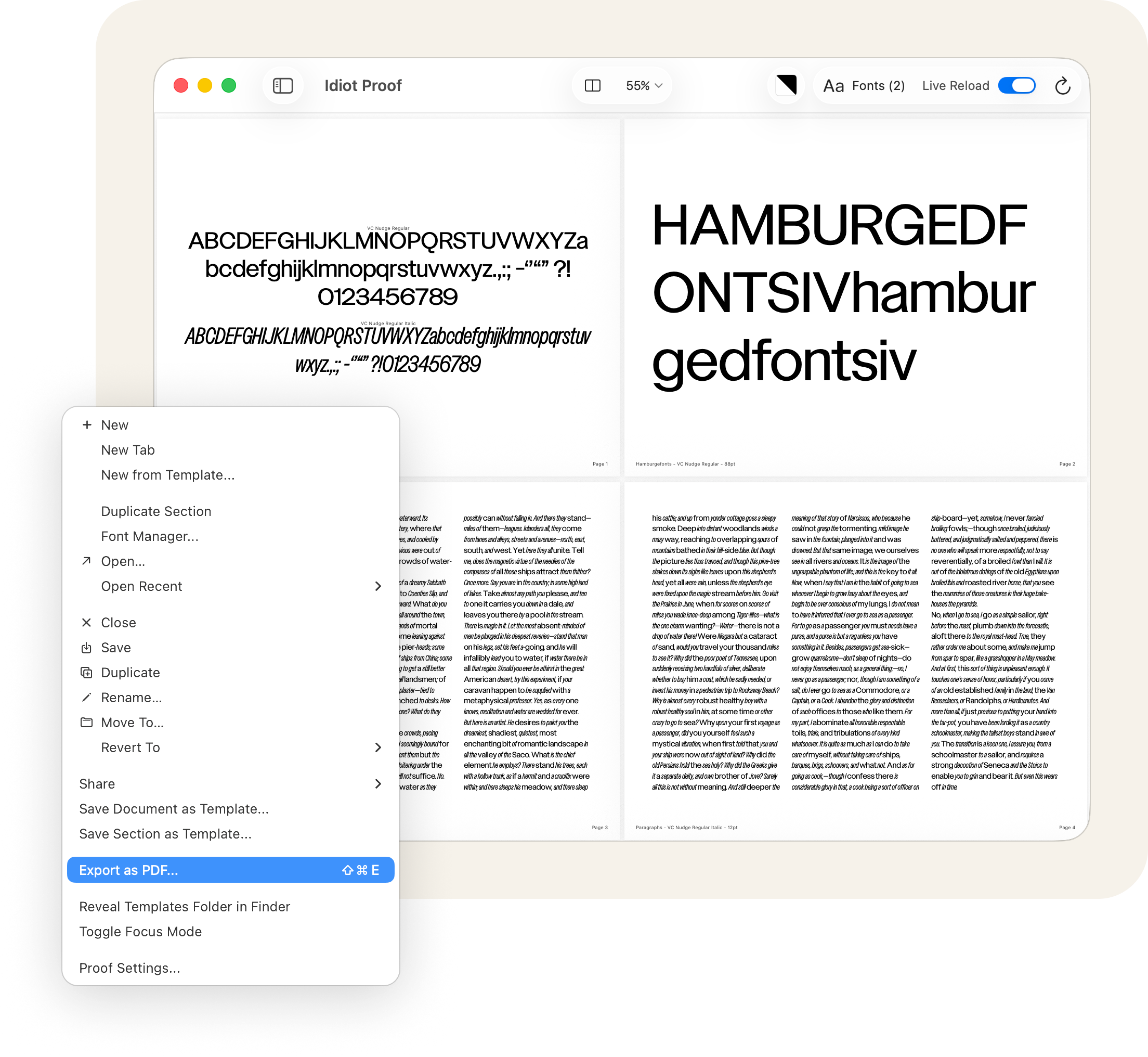 Live PDF preview in Font Proof